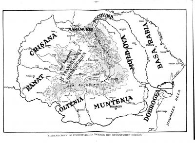 ”Transsylvanien inom den rumänska jordens enhetliga gränser”. Illustration ur I Lupaş ”Zur Geschichte der Rumänen” från 1943 då 